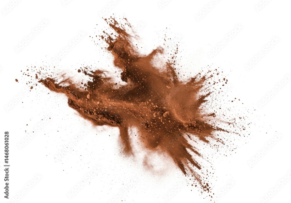 Abstract brown powder explosion on white background photography Abstract brown powder explosion on white background photography