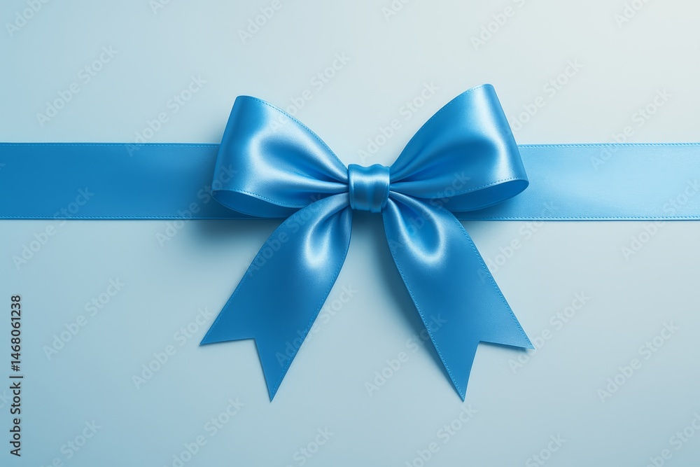Naklejka premium Elegant Blue Bow and Ribbon on Light Blue Background