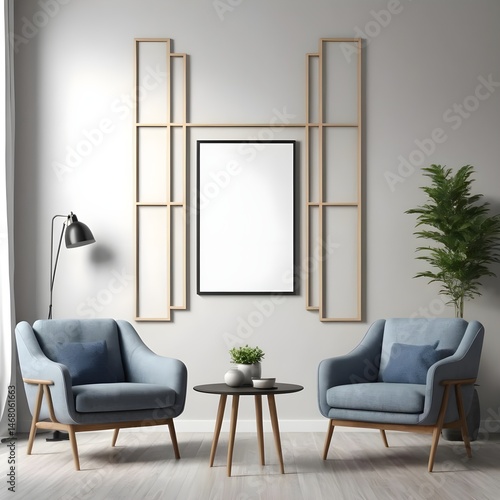 Modern Living Room Interior with Blank Frame Mockup