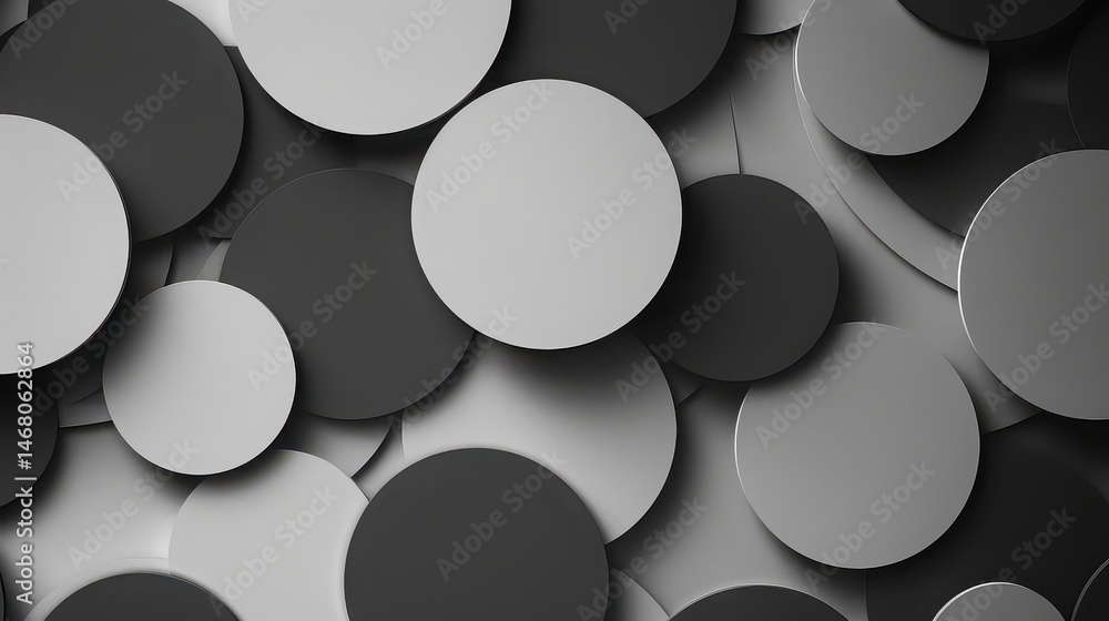 A monochrome abstract background featuring overlapping circles in shades of gray and black creating depth A monochrome abstract background featuring overlapping circles in shades of gray and black creating depth