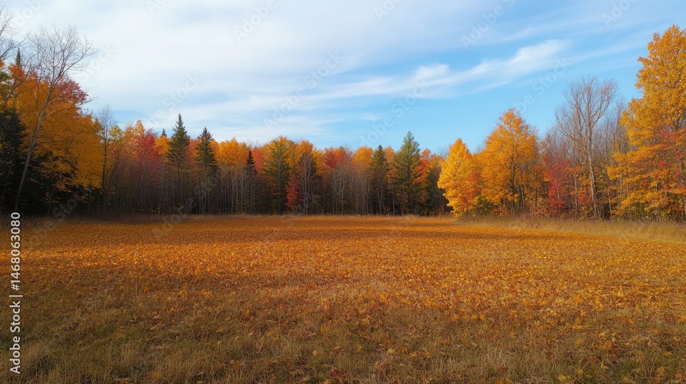 Fototapeta premium Autumnal Splendor: A Golden Meadow Basking in Fall's Embrace