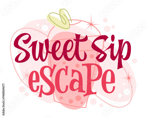 Sweet Sip Escape. The typography features playful, curvy lettering with varied heights. Cheerful decorative elements include bubbles and stars. The color scheme creating a joyful, summery, happy mood
