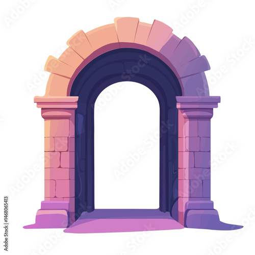 Flat vector Magic Portal Gate, minimalist design, isolated on a white background.