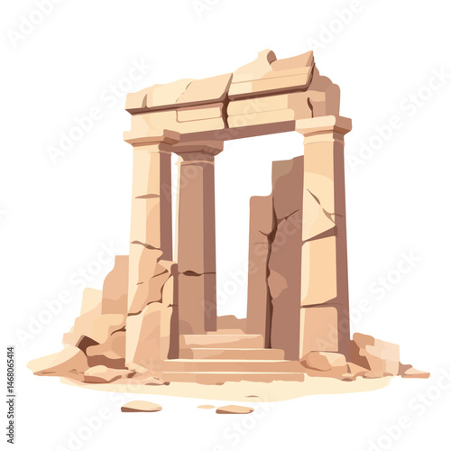 Flat vector Ancient Temple Ruins, minimalist design, isolated on a white background.
