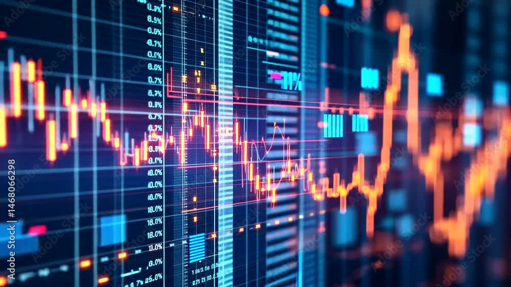 Complex data visualization display with various financial charts and indicators Complex data visualization display with various financial charts and indicators