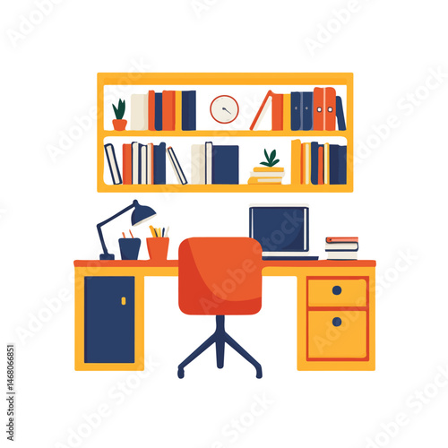 Study Room Flat vector, minimalist design, isolated on a white background.