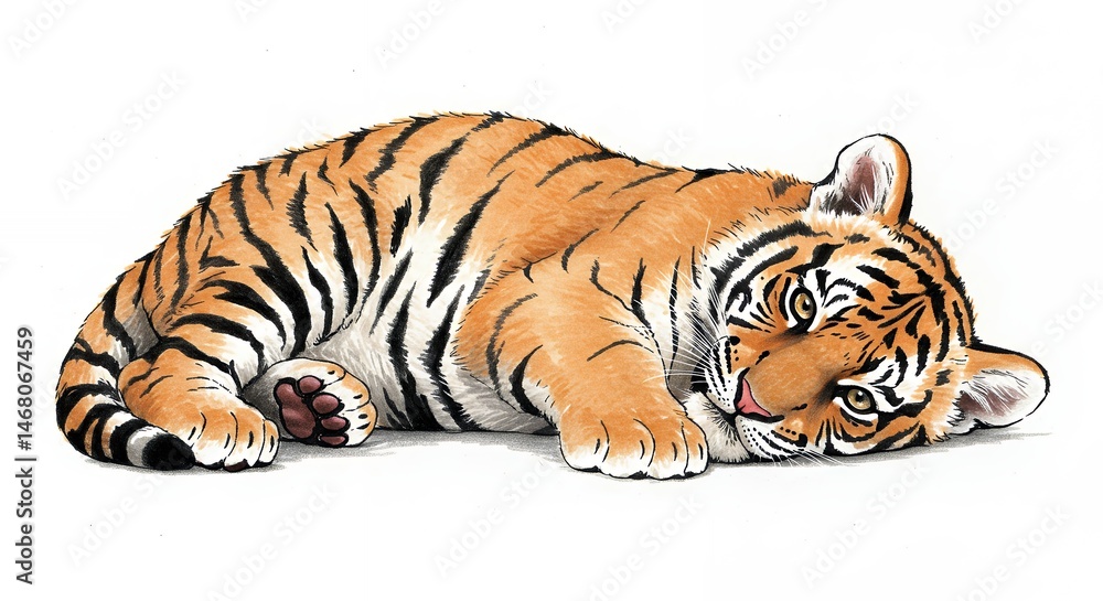 Obraz premium Sleeping tiger cub illustration