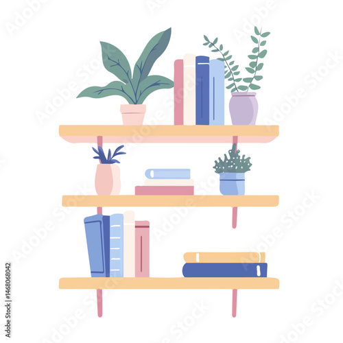 Bookshelf Flat vector, minimalist design, isolated on a white background.