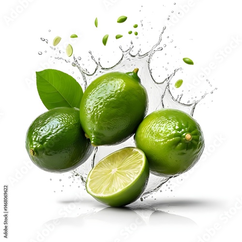 Fresh Limes Splashing in Water