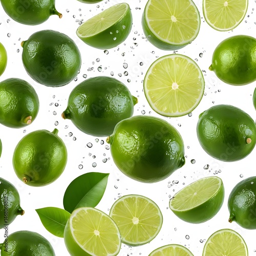 Fresh Limes Splashing in Water