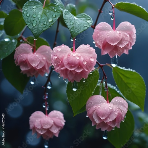 Pink Flowers with Raindrops
