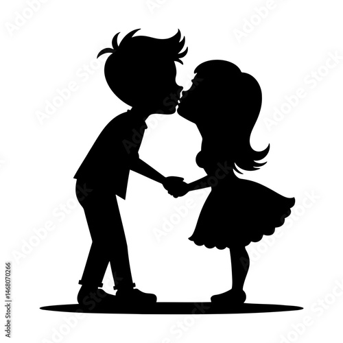 Silhouette of children kissing while holding hands  