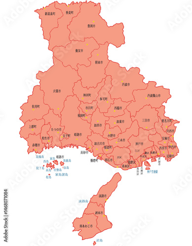 兵庫県　地図　赤　斑点　イラスト