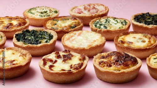 Wallpaper Mural Quiche Crowd Mini Tartlets on Pink  Savory with Fresh Baked Treats. Torontodigital.ca