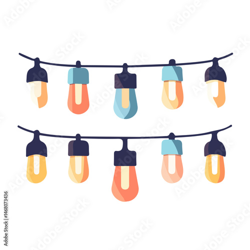 Christmas Lights Flat vector, minimalist design, isolated on a white background.