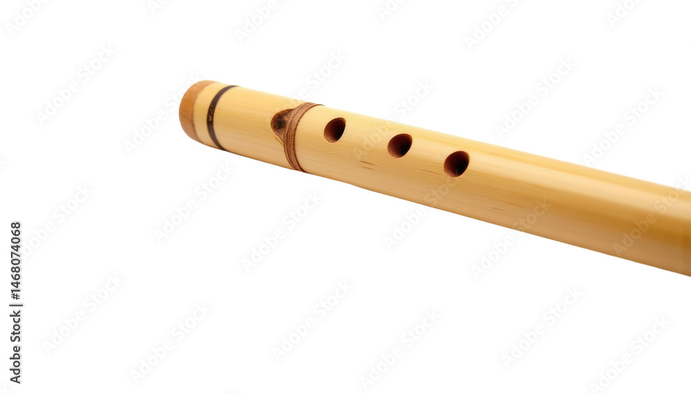 thai bamboo flute, with smooth wooden finish and distinct finger holes, placed diagonally on white background. thai bamboo flute, with smooth wooden finish and distinct finger holes, placed diagonally on white background.