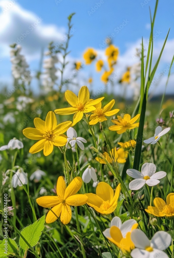 Obraz premium yellow flowers on blue sky background