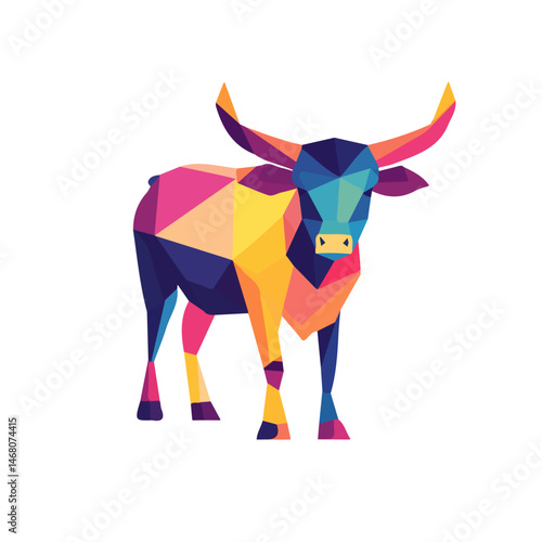 Bull Flat vector, minimalist design, isolated on a white background.