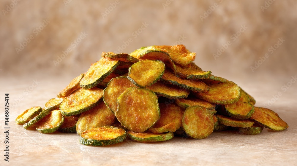 Fototapeta premium Zucchini Chip Mountain Crispy with Golden Snack Stack.