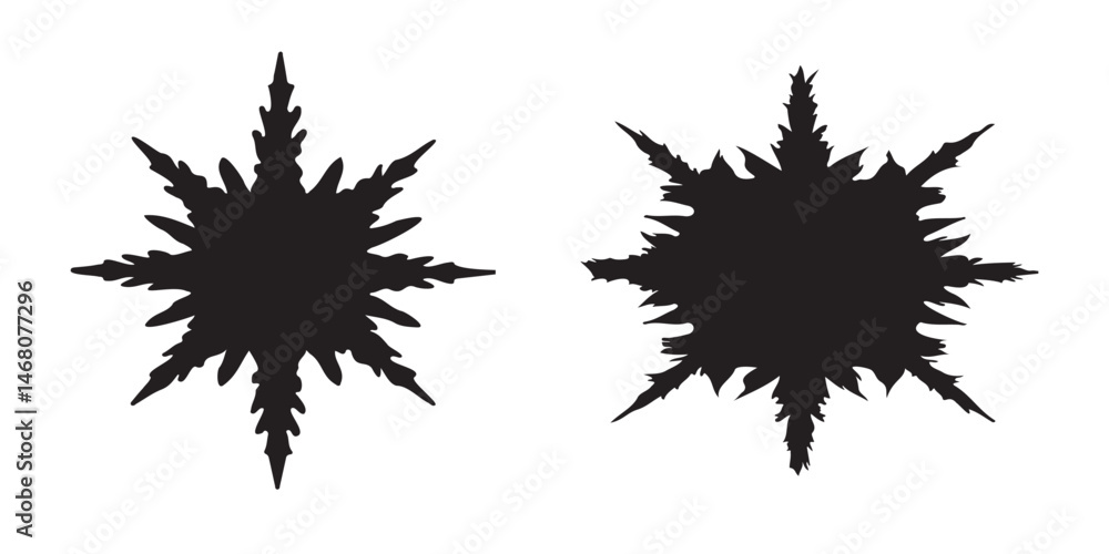 Two Abstract Starburst Silhouettes with Sharp and Jagged Pointed Extensions Two Abstract Starburst Silhouettes with Sharp and Jagged Pointed Extensions