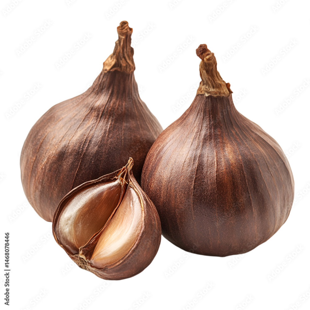 Obraz premium Black garlic bulbs cloves healthy food ingredient