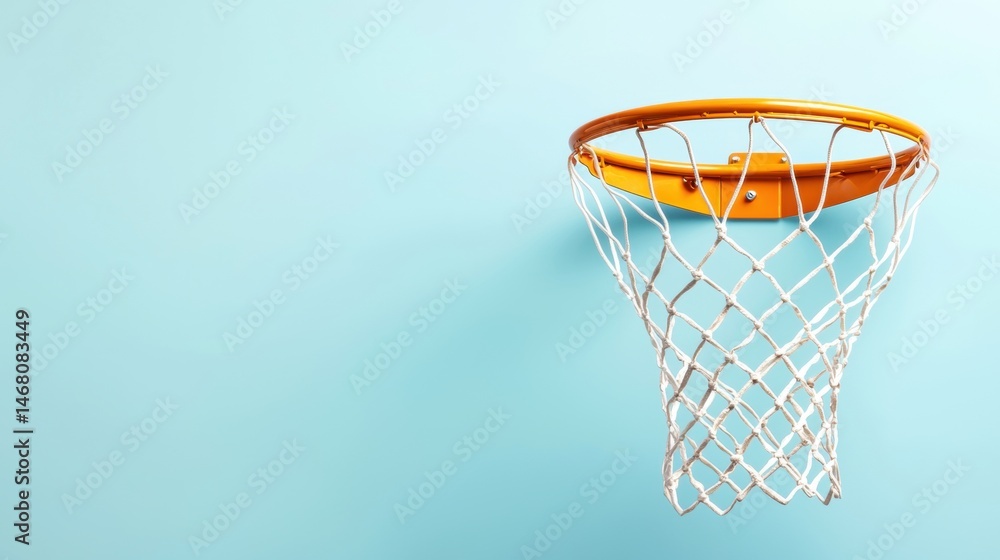 A basketball hoop with a white net and orange rim.