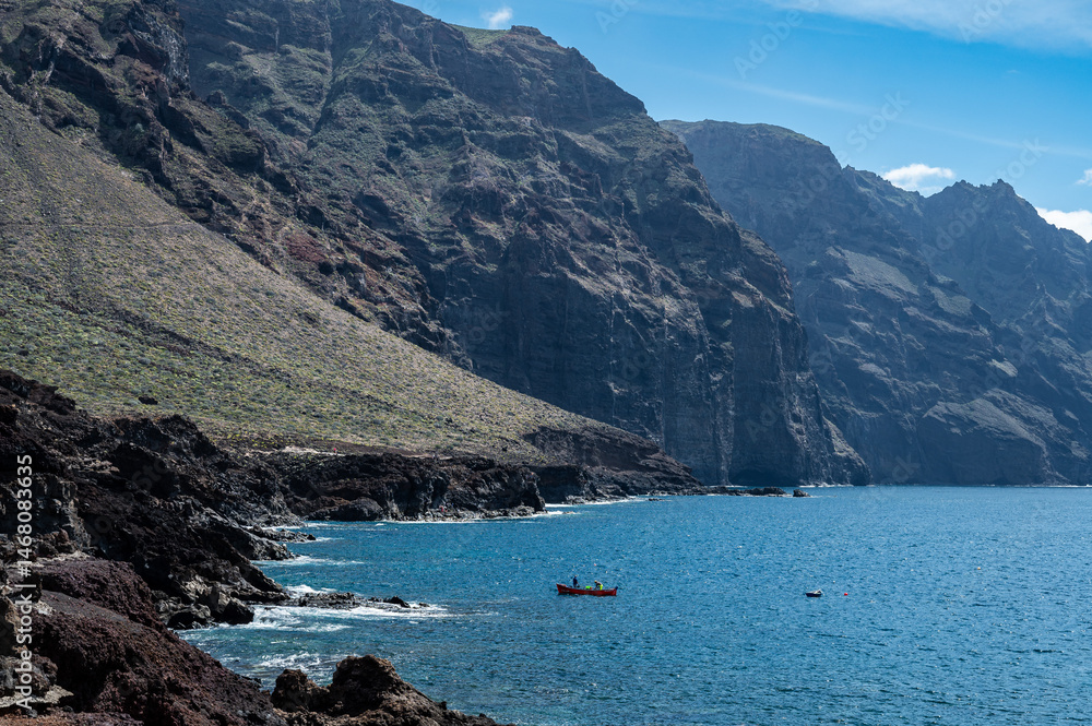 Fishing boat in the bay Punta de Teno, Tenerife