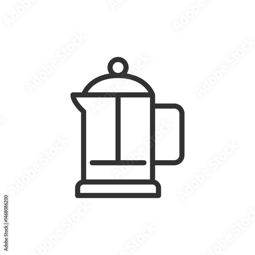 French press, linear icon. Manual coffee brewing device. Line with editable stroke.