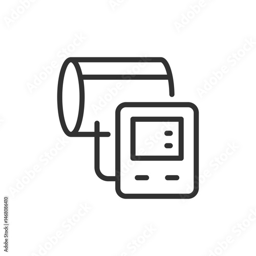Blood pressure monitor, linear icon. Medical device for measuring arterial pressure. Line with editable stroke.