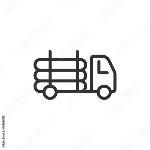 Logging truck, linear icon. Timber transportation and forestry logistics. Line with editable stroke.