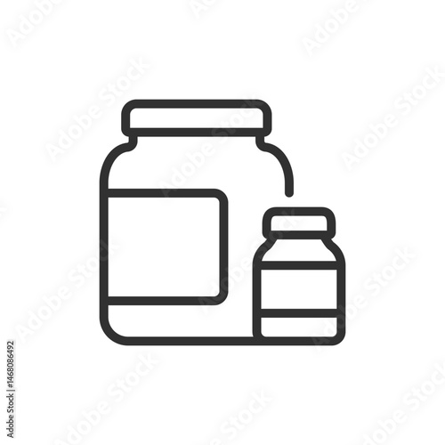 Supplements icon. Protein powder and vitamins for fitness, health or sports nutrition. Editable stroke.