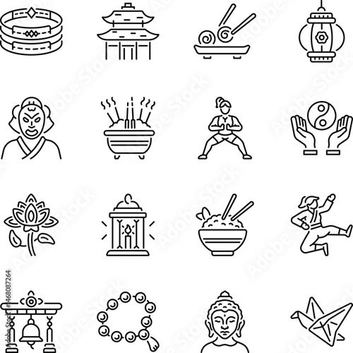 Pack of Asian Culture Linear Style Icons


