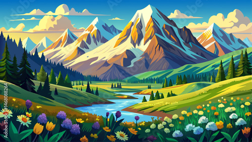 Mountain range in spring in Grand Tetons National Park
