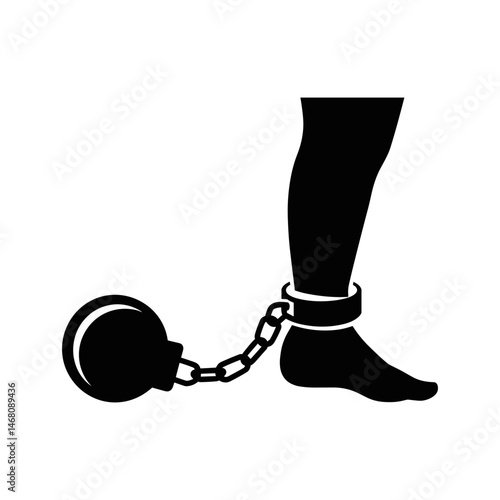 Confinement Silhouette: A stark silhouette of a bound leg with a ball and chain. Illustrating themes of oppression and confinement. 