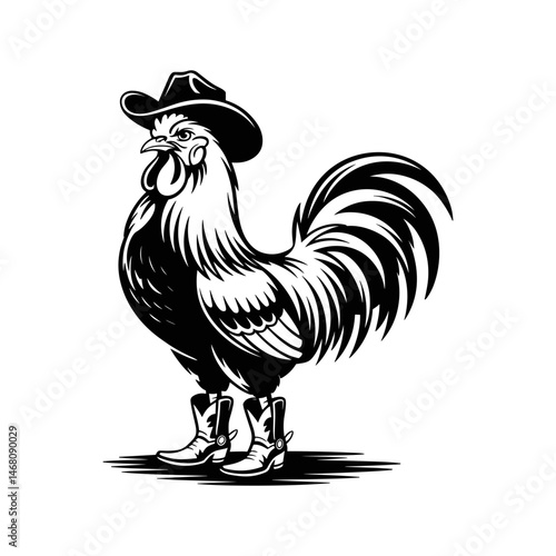 The Rooster Cowboy: A bold, illustrated rooster dons a cowboy hat and boots, exuding confidence and a touch of the Wild West spirit, perfect for those seeking a spirited and unique aesthetic.