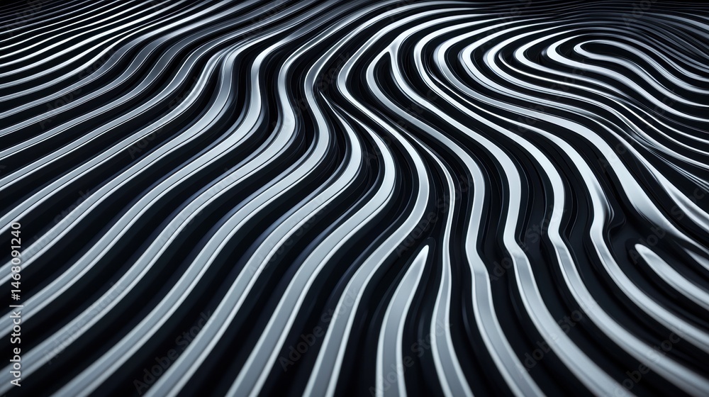 A digital illustration of a wave-like pattern in black and white. A digital illustration of a wave-like pattern in black and white.