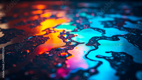 Iridescent Rainbow Oil Bloom on Dark Metal Surface - Dramatic Fluidity