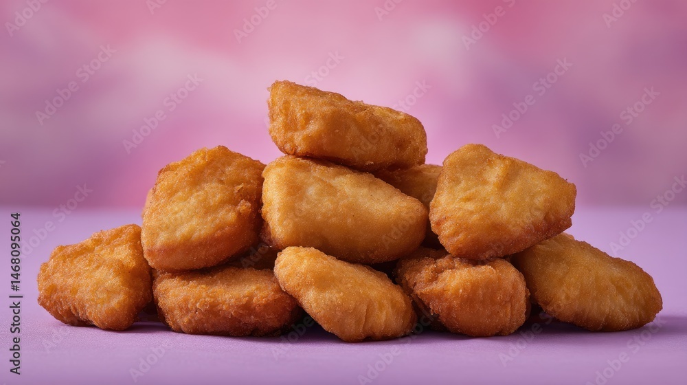 Chicken Nuggets Tower Crispy Bites on Dreamy Purple. Chicken Nuggets Tower Crispy Bites on Dreamy Purple.