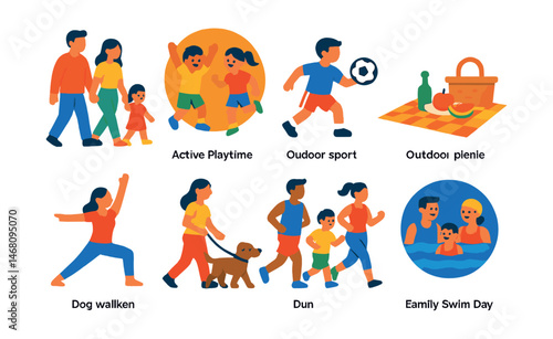 Flat vector icons of online shopping basics: shopping cart icon, wishlist heart, product grid view, item quick view, add to cart button, checkout page, order confirmation, payment successful badge.