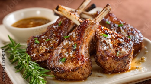 Grilled Lamb Chops Delight Rosemary with Sauce, and and Culinary Perfection.