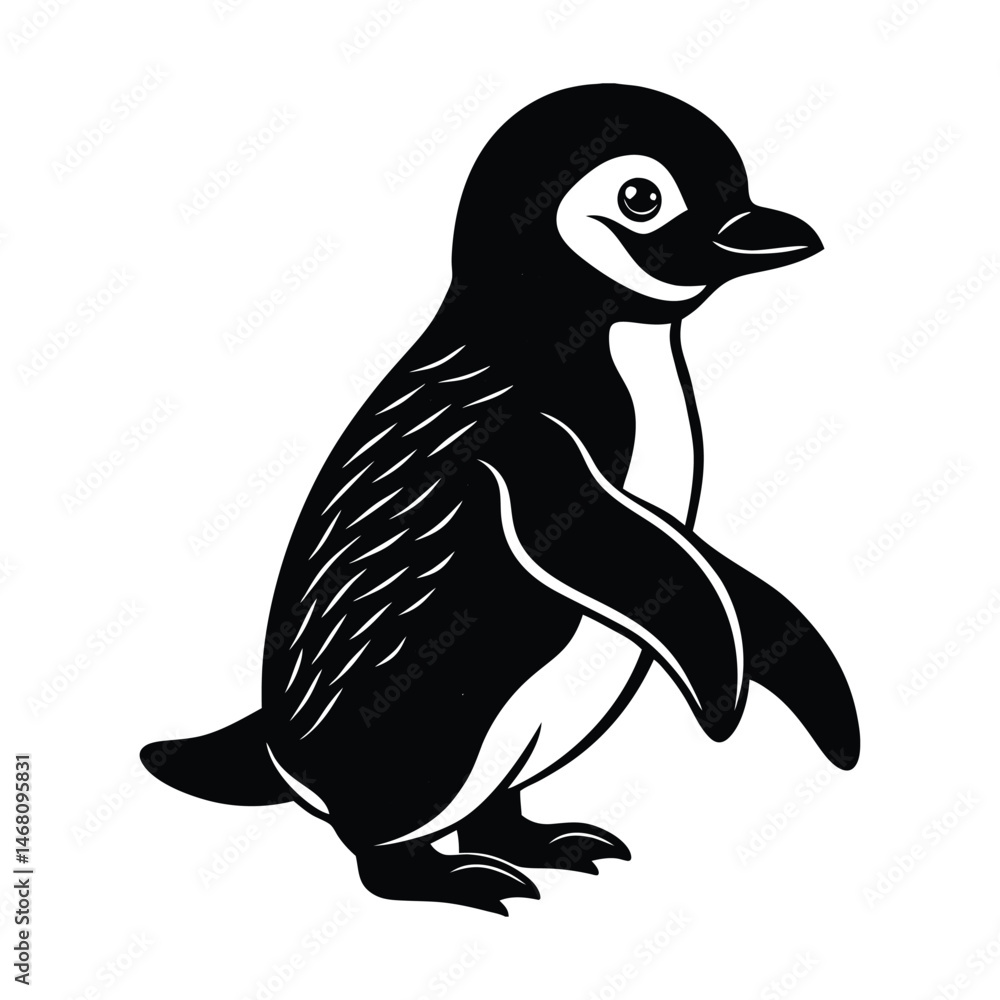 Fototapeta premium baby penguin waddling vector art silhouette