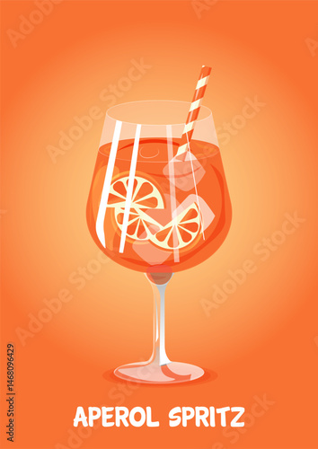 Aperol Spritz Cocktail on Orange Background – Vector Illustration of Summer Drink