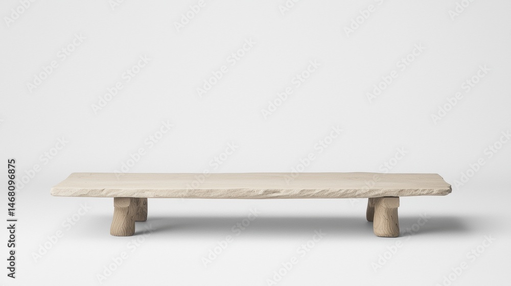 A light-colored wooden bench with a natural finish and simple design. A light-colored wooden bench with a natural finish and simple design.