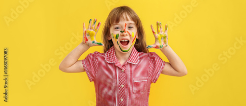 Funny little girl with hand...