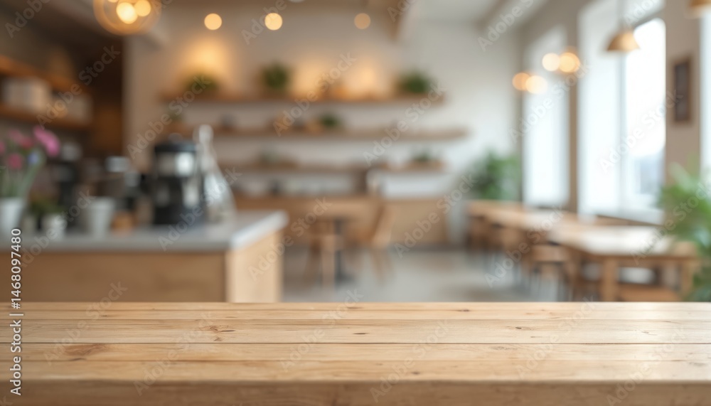 Empty wooden table foreground with coffee shop blurred background. For product display or montage concept. Blank desk surface in cafe or restaurant space for design, advertising. Empty wooden table foreground with coffee shop blurred background. For product display or montage concept. Blank desk surface in cafe or restaurant space for design, advertising.