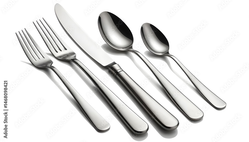 Modern Silverware Set on White Background Modern Silverware Set on White Background