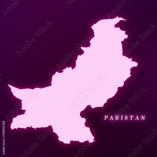 Abstract futuristic neon Pakistan map outline 