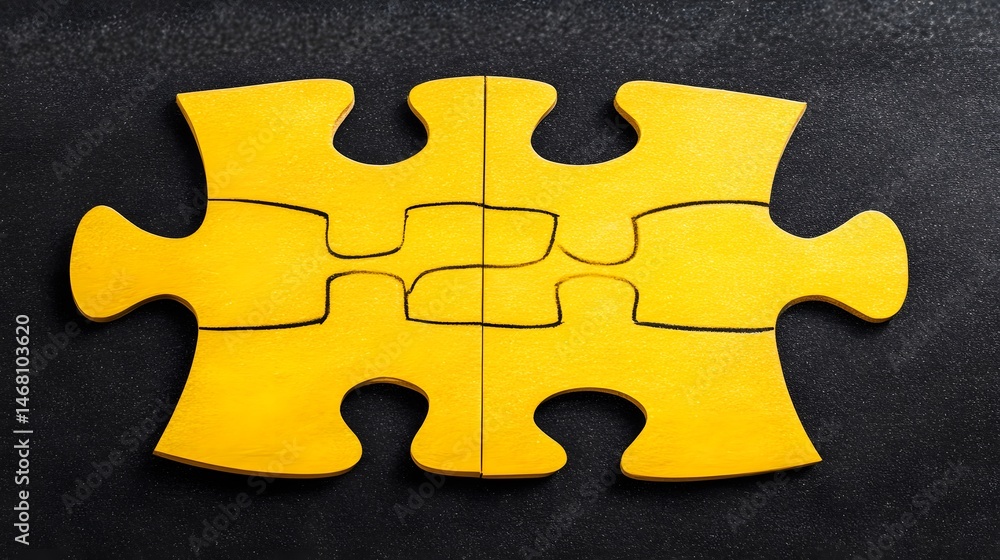 Fototapeta premium Two Gold Puzzle Pieces Interlocking Connection Teamwork Concept