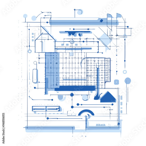Blueprint 2D flat vector illustration, isolated on a white background.