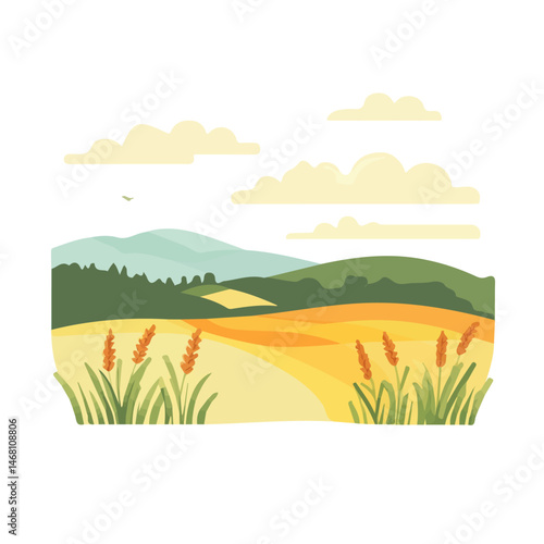 Cornfield 2D flat vector illustration, isolated on a white background.